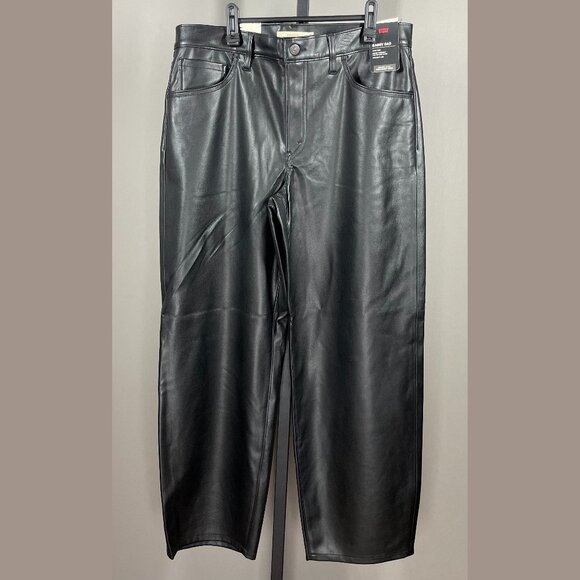 NEW Levi's Pants Womens 31 black faux leather wide leg baggy dad casual moto - Picture 1 of 13